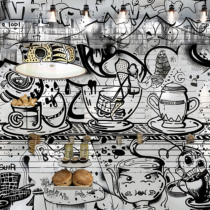 Featuring Black and White Abstract Graffiti Art seamless PBR texture preview