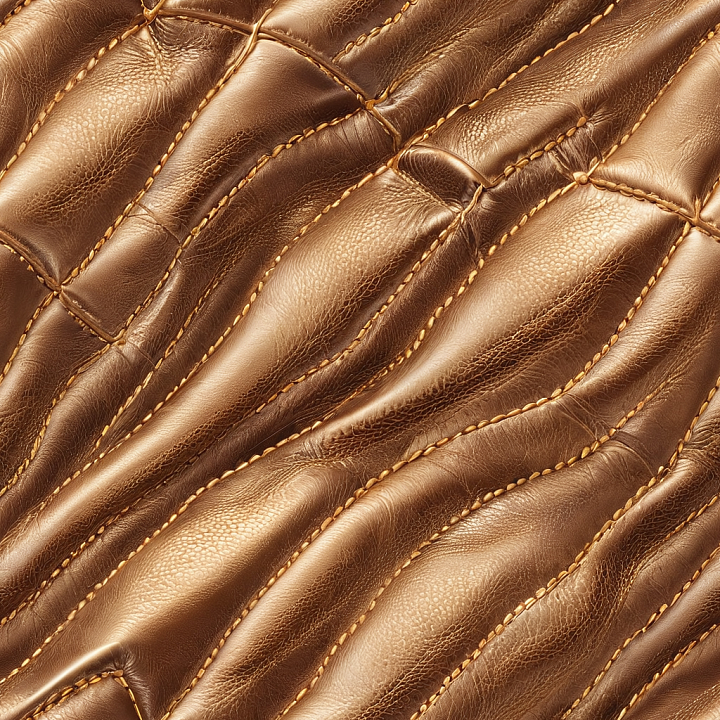 Quilted Brown Leather with Detailed Stitching and Natural Grain seamless PBR texture preview