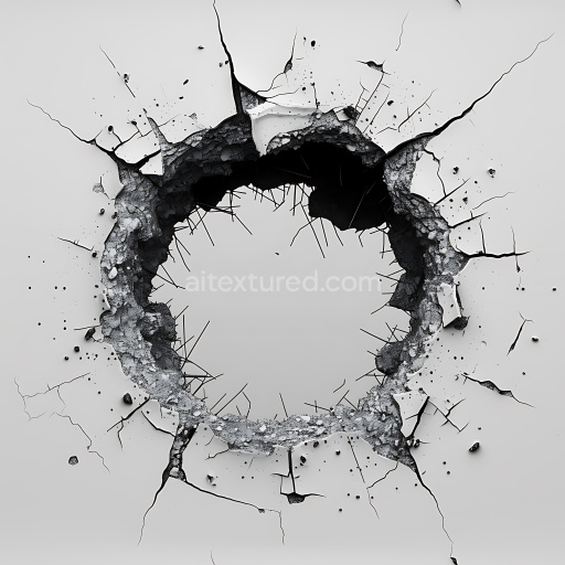 Seamless 3D Cracked Concrete Hole PBR Texture with Exposed Rebar and Detailed Fractures