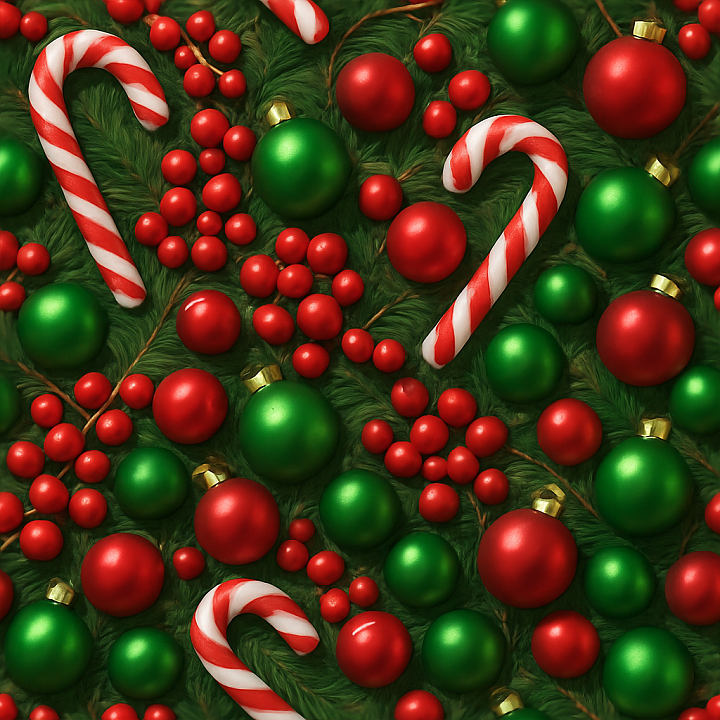 Christmas Candy Winter Berries Christmas Garland Red Baubles Green Baub… seamless PBR texture preview