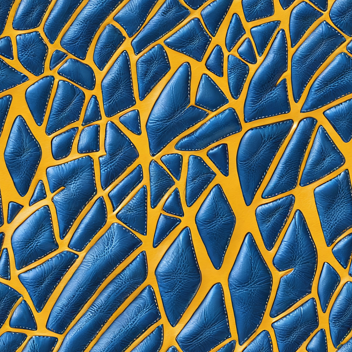 Textured Blue Pebbled Leather with Yellow Contrast Backing seamless PBR texture preview