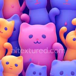seamless Seamless 3D Inflated PBR Texture Featuring Colorful Puffy Cat Plush Figures texture 8k free download PBR