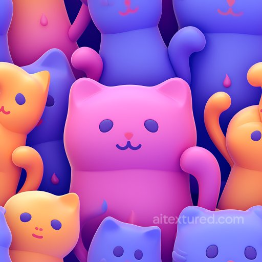 Inflated PBR Texture Featuring Colorful Puffy Cat Plush Figures seamless Inflated PBR texture
