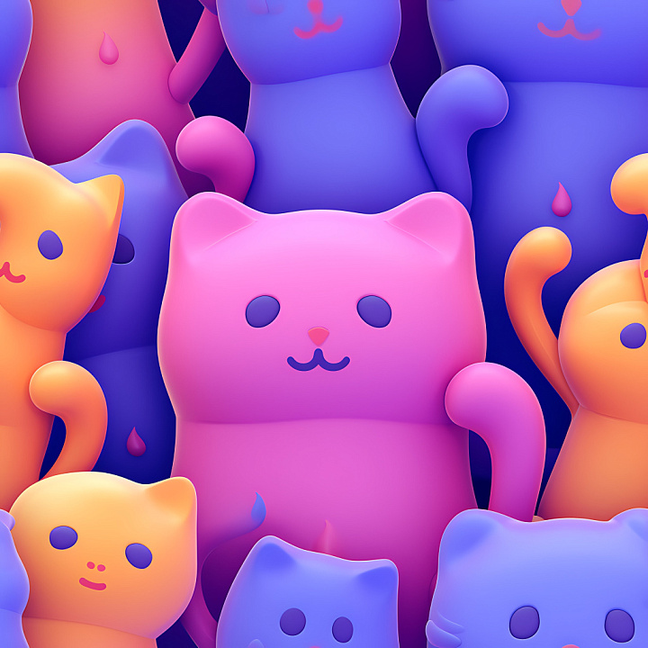 Inflated Plush Cat Toy in Colorful Soft Edges seamless PBR texture preview