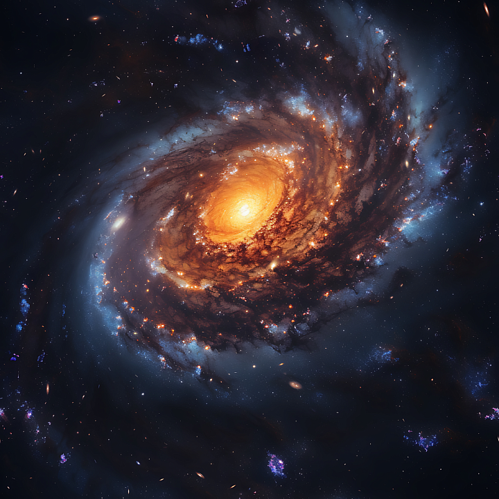 Spiral Galaxy Featuring Glowing Core and Star Clusters seamless PBR texture preview