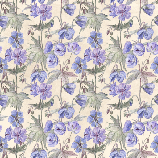 Seamless 3D PBR Texture of Delicate Purple Watercolor Flowers on Ivory Background