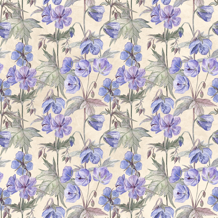 Flower of Delicate Purple Watercolor Flowers on Ivory Background seamless PBR texture preview