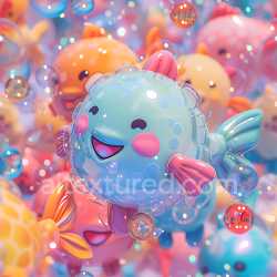 seamless Seamless 3D Inflated Glossy Bubble Vinyl Texture with Colorful Cartoon Fish Pattern texture 8k free download PBR
