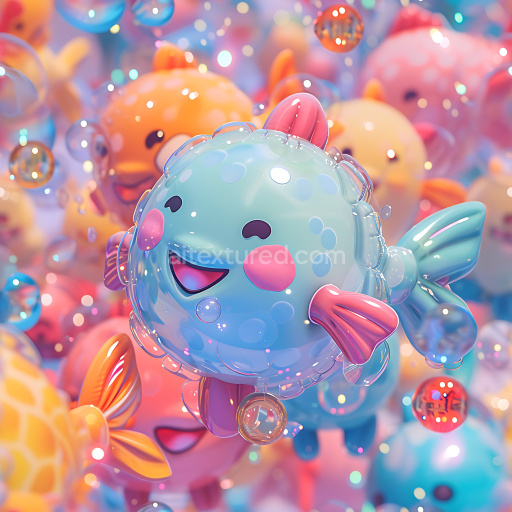 Seamless 3D Inflated Vinyl Fish Texture with Glossy Puffy Cells in Pastel Colors