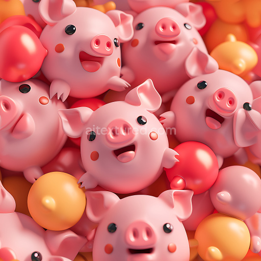 Seamless 3D Inflated PBR Texture Featuring Glossy Pink Piglet Figurines