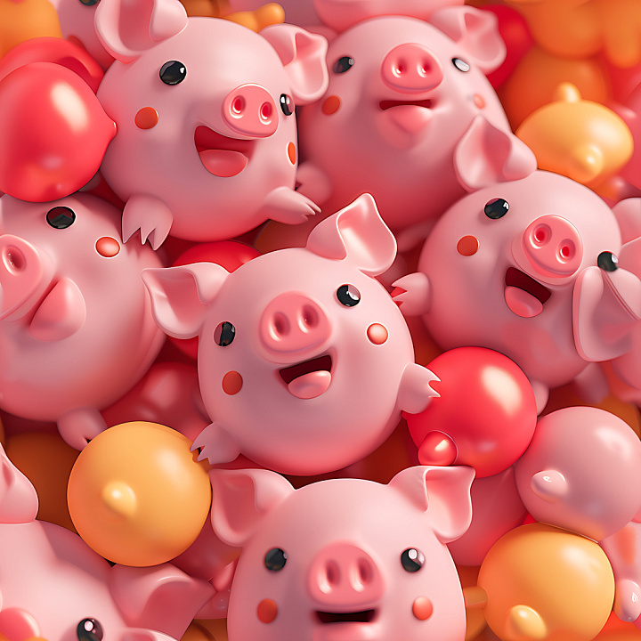 Inflated of Pink Piggy Plush Toys Clustering seamless PBR texture preview
