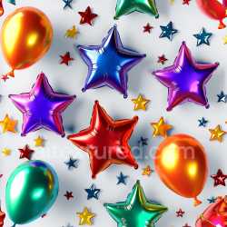 seamless Seamless 3D Inflated Metallic Balloon and Star Foil PBR Texture in Vibrant Colors texture 8k free download PBR