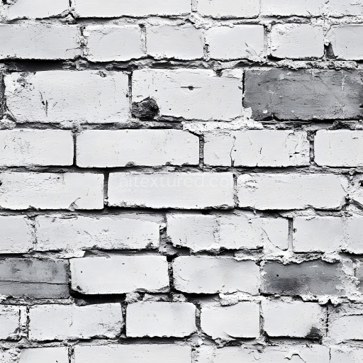 Seamless 3D Cracked White Painted Brick Wall PBR Texture with Rough Edges