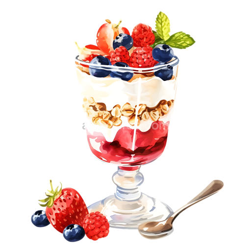Elegant Parfait Breakfast Graphic with Yogurt, Granola & Mixed Berries