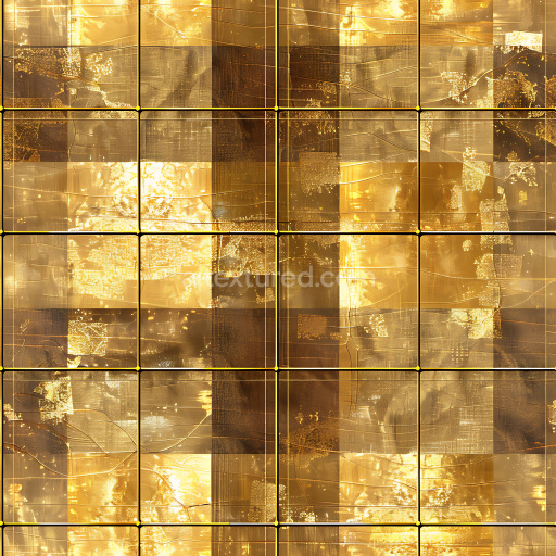 Seamless 3D Plaid Pattern Golden Metal PBR Texture with Subtle Scratches and Reflective Shine