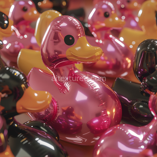 Seamless 3D Inflated PBR Texture Featuring Shiny Pink Vinyl Rubber Duck Pattern