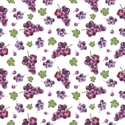 Pattern PBR Texture with Hand-Painted Watercolor Grape Clusters and Green Leaves seamless Pattern Bundle PBR texture