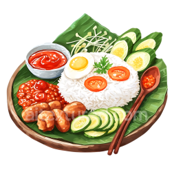 seamless Illustration of Malaysian Nasi Lemak Breakfast with Rice, Egg & Sambal texture 8k free download PBR
