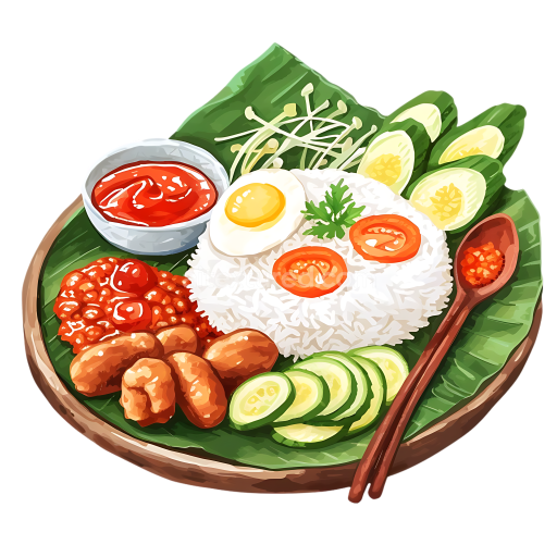 Illustration of Malaysian Nasi Lemak Breakfast with Rice, Egg & Sambal