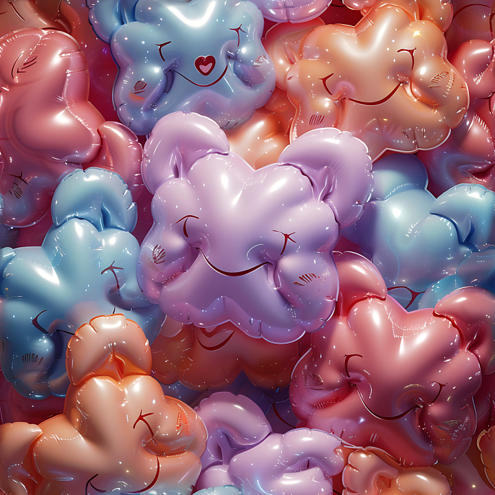 Inflated Glossy Vinyl Pillows in Pastel Colors seamless PBR texture preview