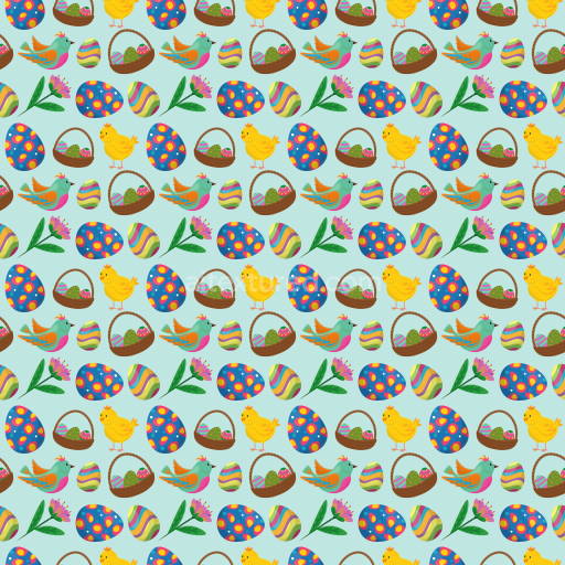 Seamless 3D PBR Texture of Colorful Easter Eggs, Chicks, and Baskets