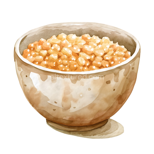 Breakfast Bowl with Bulgur Wheat Cereal Watercolor Illustration