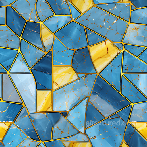 Blue and Yellow Marble Mosaic PBR Texture with Gold Veins seamless Marble PBR texture