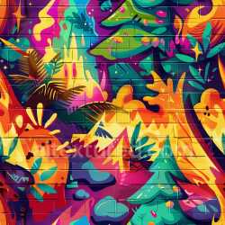 seamless Seamless 3D PBR Texture Featuring Vibrant Floral Graffiti on Brick Wall texture 8k free download PBR