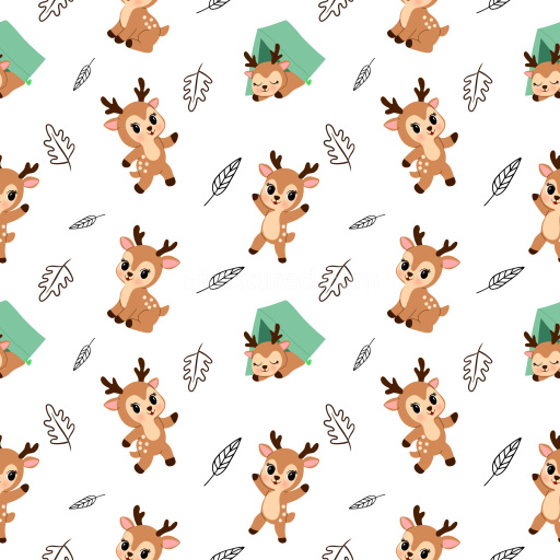 Pattern Bundle - Seamless 3D PBR Pattern Texture Featuring Cute Deer and Leaf Motifs on White Background texture preview
