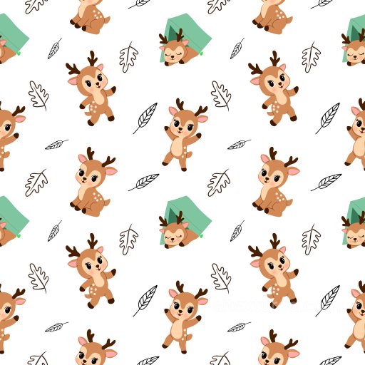 Pattern Texture Featuring Cute Deer and Leaf Motifs on White Background seamless Pattern Bundle PBR texture