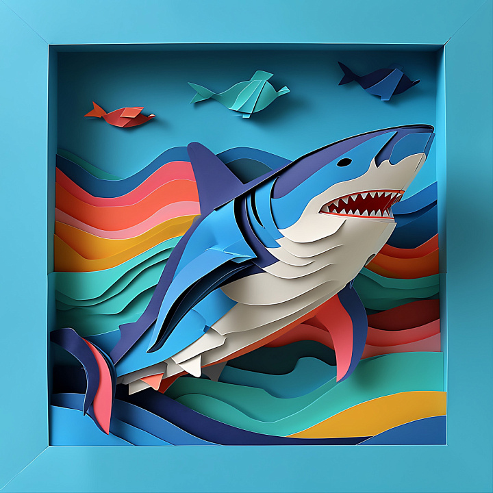 Featuring Colorful Layered Origami Shark Design seamless PBR texture preview