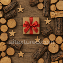 seamless Seamless 3d texture pbr 8k rustic wood gift box pine bark firewood stack star ornament festive bow texture 8k free download PBR