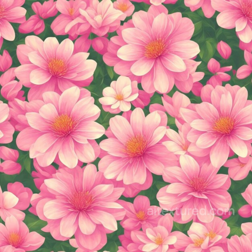 Soft Pink Flower Floral Pattern Seamless Texture with Green Foliage seamless Pink Flower PBR texture