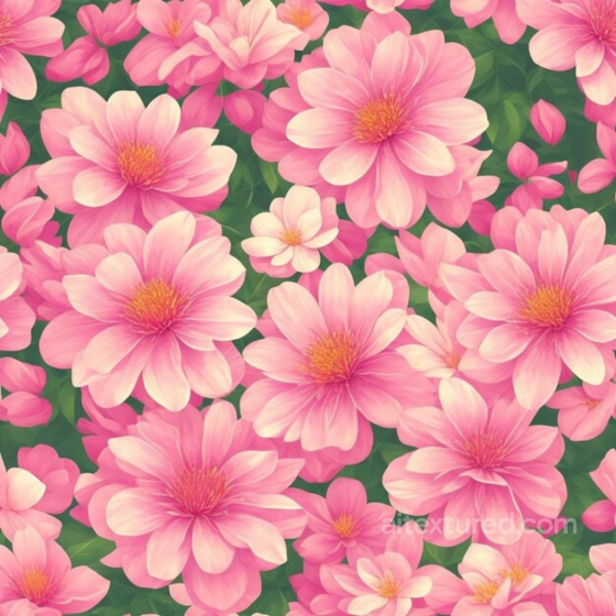 Soft Pink Flower Floral Pattern Seamless Texture with Green Foliage Pink Flower texture preview