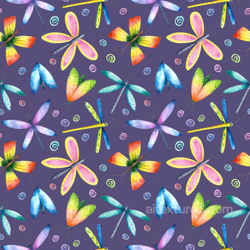 with Vibrant Watercolor Dragonflies on Purple Background seamless Dragonfly PBR texture