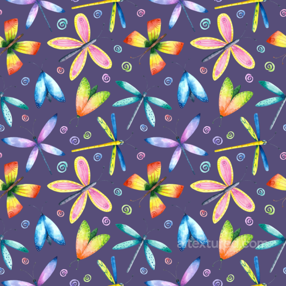 with Vibrant Watercolor Dragonflies on Purple Background Dragonfly texture preview