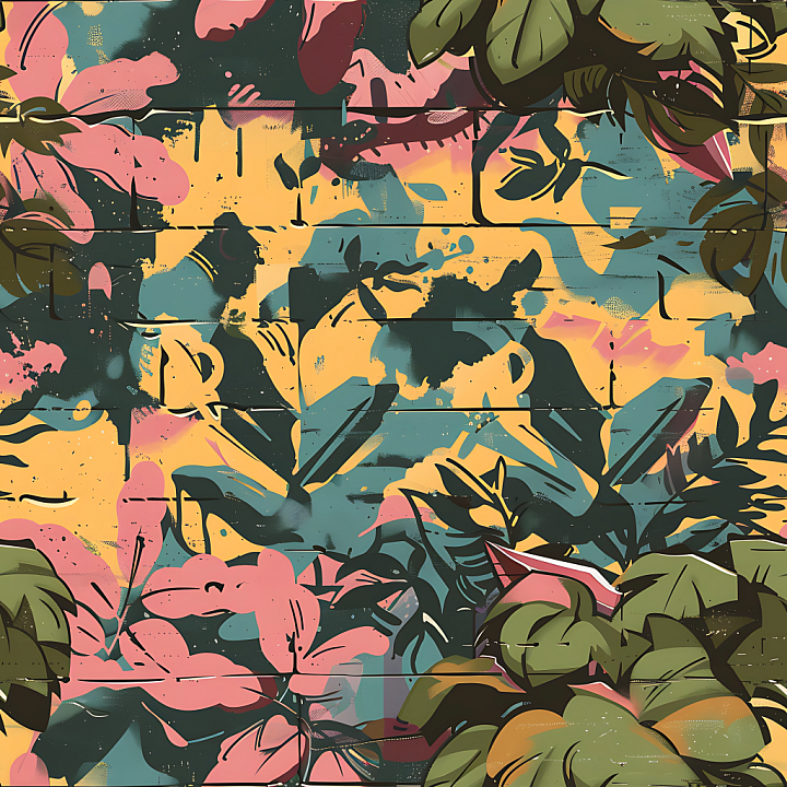 Stylized Jungle Camouflage with Painterly Organic Foliage Shapes seamless PBR texture preview