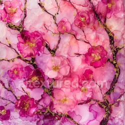 seamless Seamless 3D Alcohol Ink PBR Texture with Pink Floral Blooms and Gold Veining texture 8k free download PBR