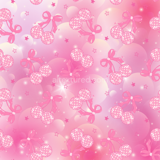 Seamless 3D PBR Texture with Pink Baby Girl Disco Ball and Bow Pattern