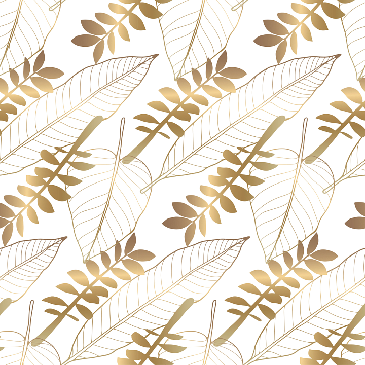 White & Gold of White Fabric with Gold Botanical Leaf Design seamless PBR texture preview