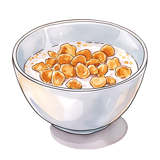 Breakfast Rye Flakes Cereal Bowl PNG Graphic with Milk Illustration
