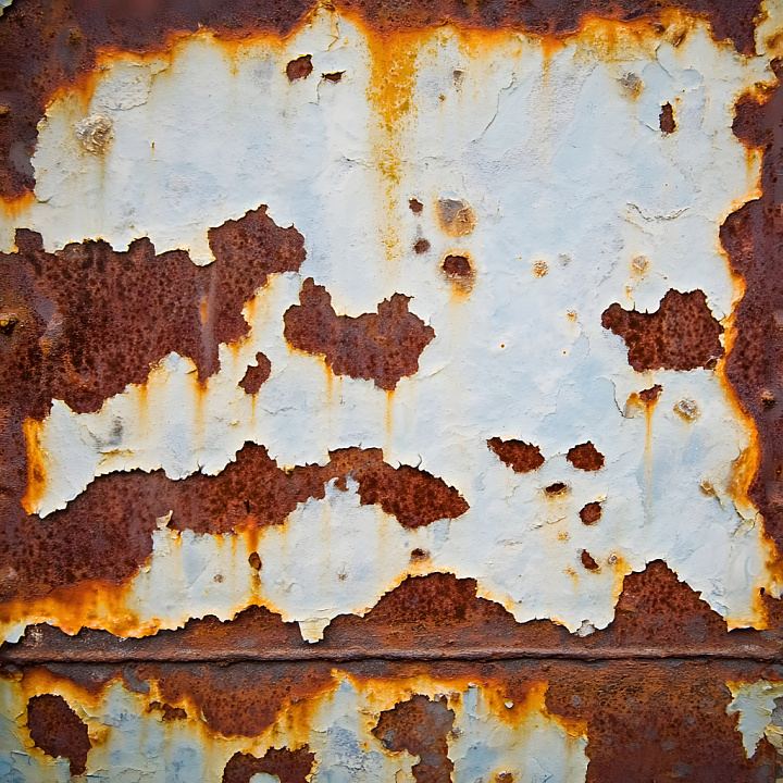 Rusty Metal Surface with Cracked and Peeling White Paint seamless PBR texture preview