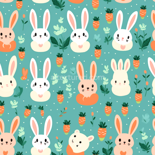 Seamless 3D PBR Texture with Cute Bunny Faces and Carrots Pattern