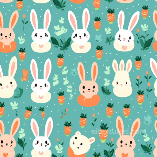 with Cute Bunny Faces and Carrots Pattern seamless All Easter Digital paper PBR texture