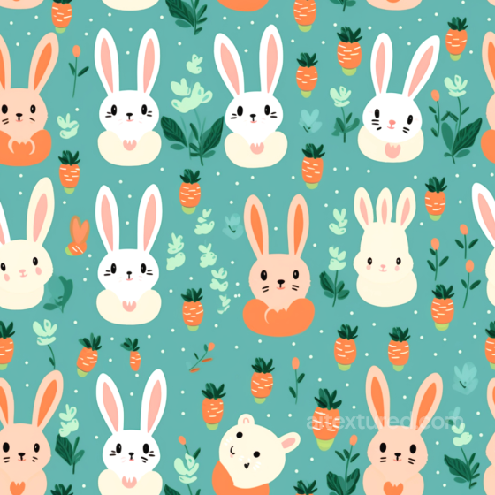 with Cute Bunny Faces and Carrots Pattern All Easter Digital paper texture preview