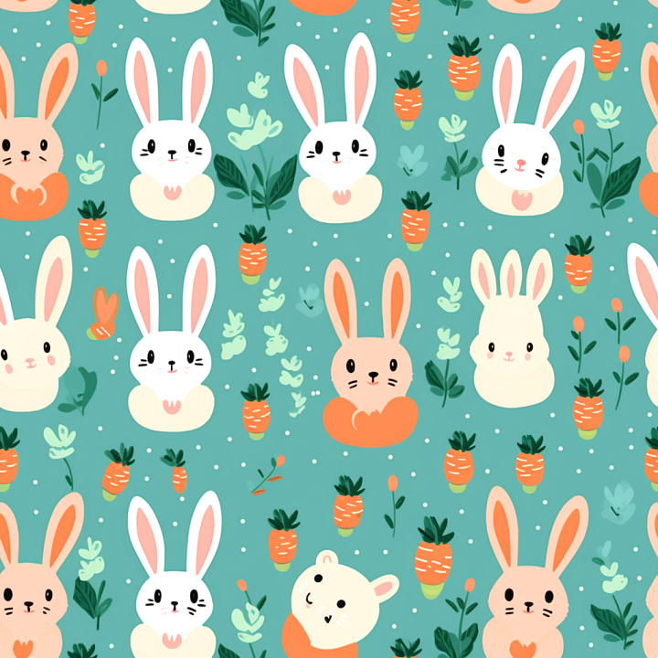 with Cute Bunny Faces and Carrots Pattern seamless PBR texture preview