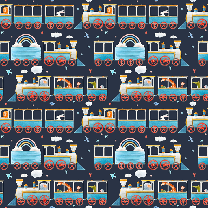 Colorful Baby Boy Train Pattern Fabric seamless PBR texture preview