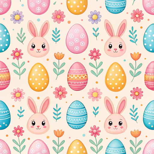 Featuring Cute Easter Bunny Faces and Decorated Eggs seamless All Easter Digital paper PBR texture