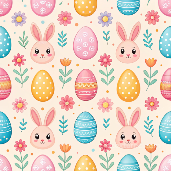 Featuring Cute Easter Bunny Faces and Decorated Eggs All Easter Digital paper texture preview