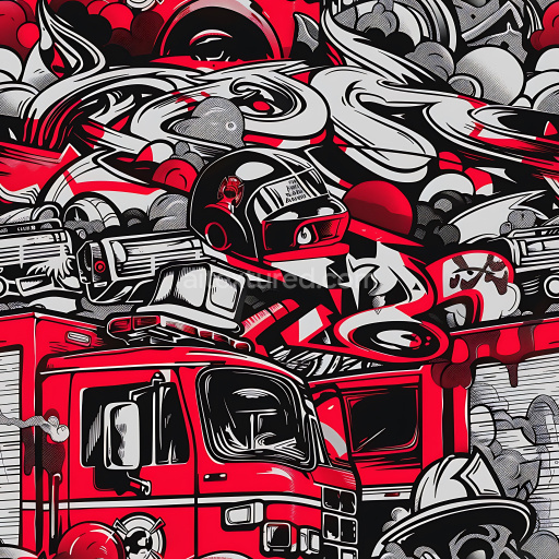 Seamless 3D PBR graffiti texture in vibrant red, black and white comic design